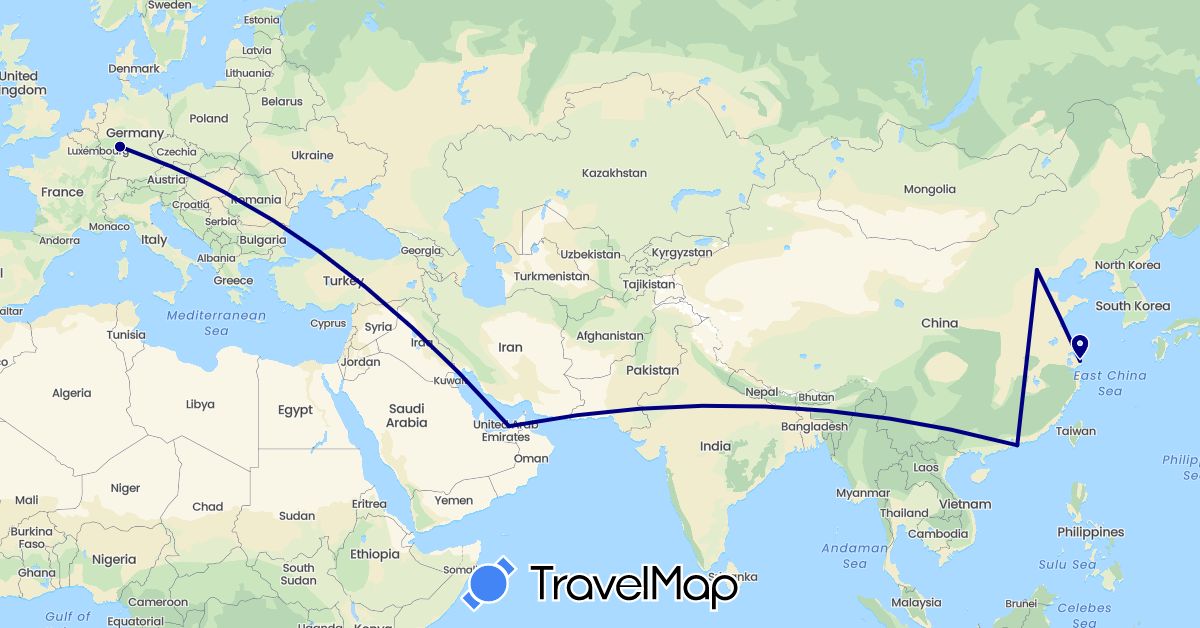 TravelMap itinerary: driving in United Arab Emirates, China, Germany, Hong Kong (Asia, Europe)
